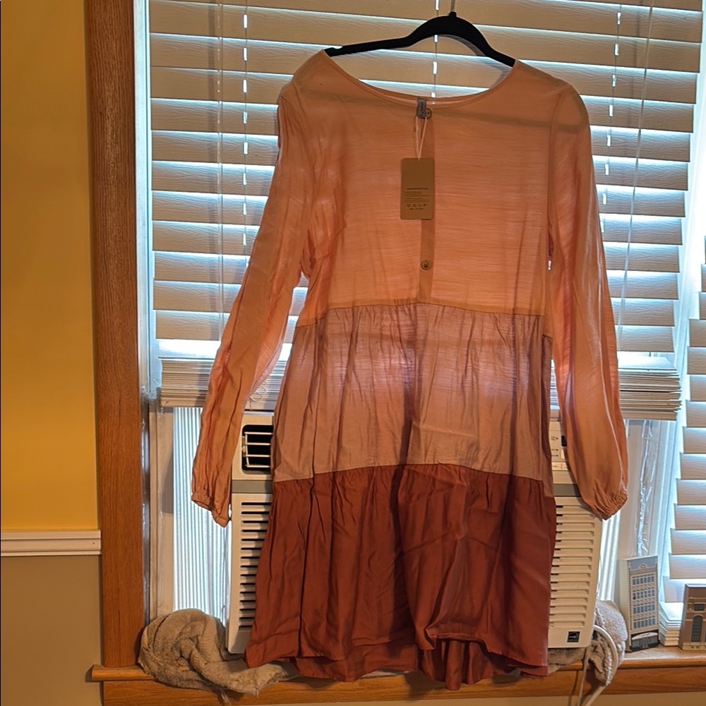 Pink and Brown Long Sleeve Dress